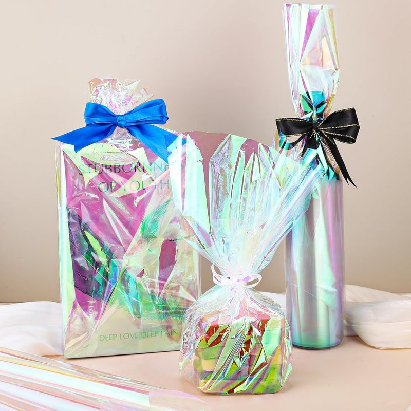woric 82 Ft X 17 In Cellophane Wrap for Gift Baskets Valentine's Day Iridescent Cellophane Wrap Roll Gift Basket Wrapping Plastic for Gifts Basket Treats Party Favor Birthday Wedding Crafts - Image 5